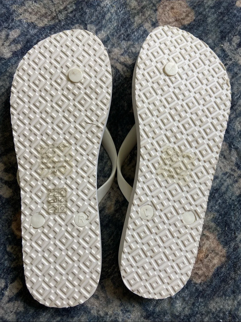 Tory Burch White and Black Geometric Logo Flip Flops